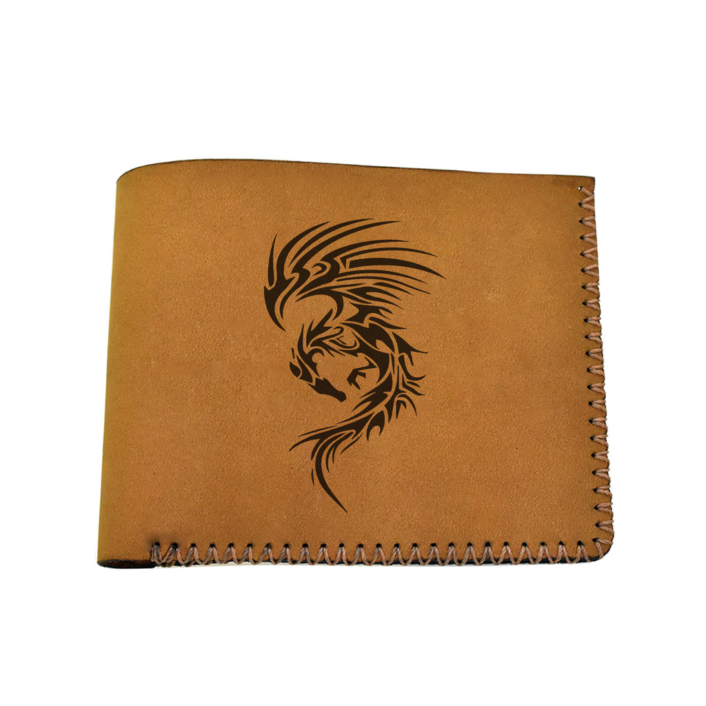 Men's Celtic Fire Dragon Handmade Genuine Leather Blocking Bifold Wallet MHLT_02_BRN