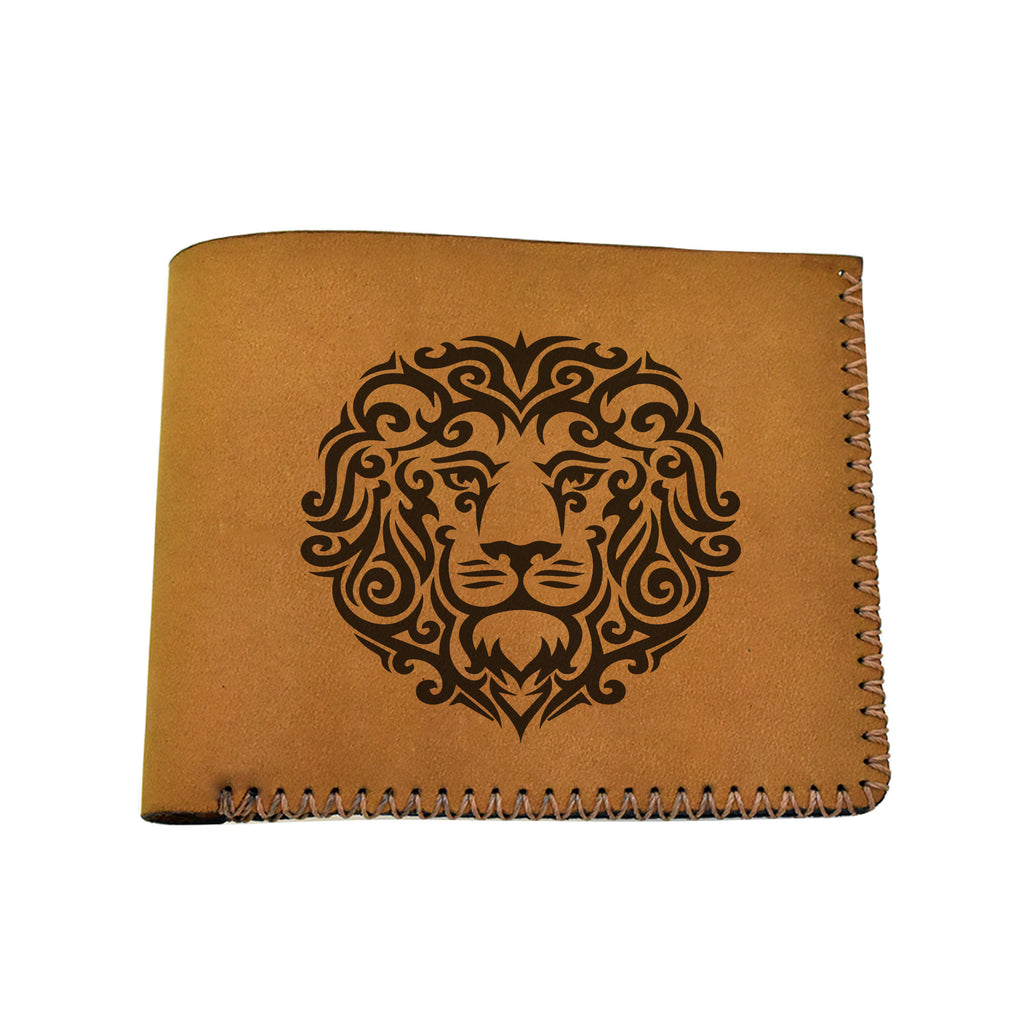 Men's Lion Tatoo Style Natural Genuine Leather Blocking Bifold Wallet MHLT_02_BRN