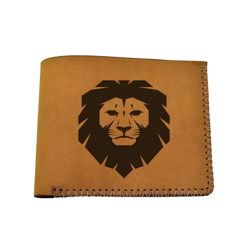 Men's Lion Tatoo Style Natural Genuine Leather Blocking Bifold Wallet MHLT_02_BRN