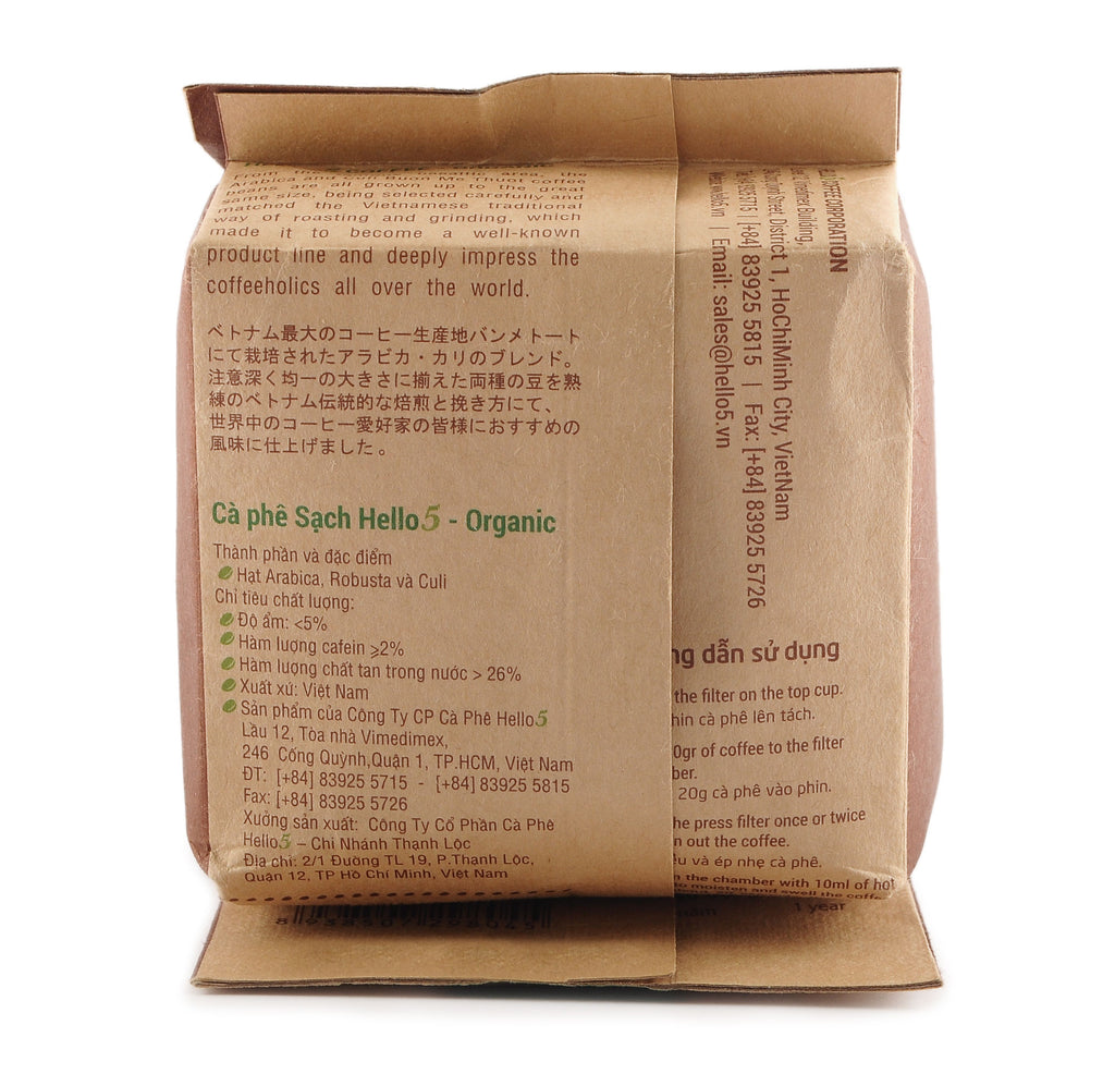 Hello 5 Vietnamese Premium Coffee 250 Grams Organic, Original, Deluxe, Regular, Mondo
