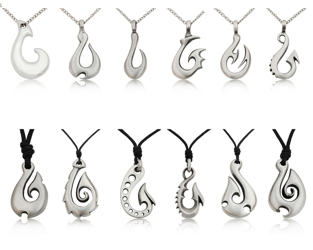 Maori Fishing Hook Silver Pewter Charm Necklace Pendant Jewelry