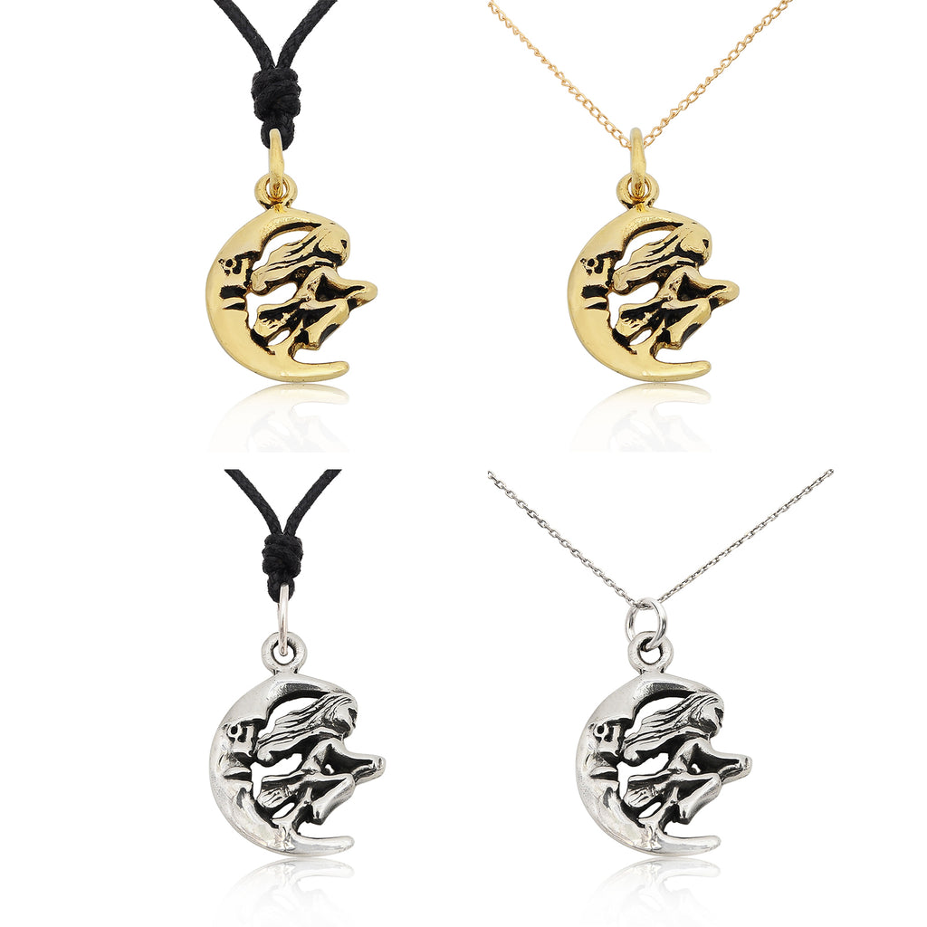 Witch Moon Handmade Gold Brass Silver Pewter Charm Necklace Pendant Jewelry