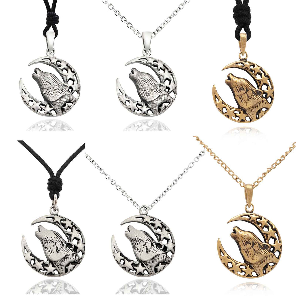 Wolf Howling Moon Indian 92.5 Sterling Silver Charm Necklace Pendent Jewelry