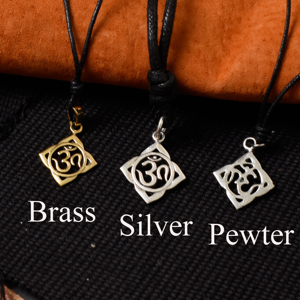 Trendy Hindu Word Om Ohm 92.5 Sterling Silver Pewter Brass Necklace Pendant Jewelry