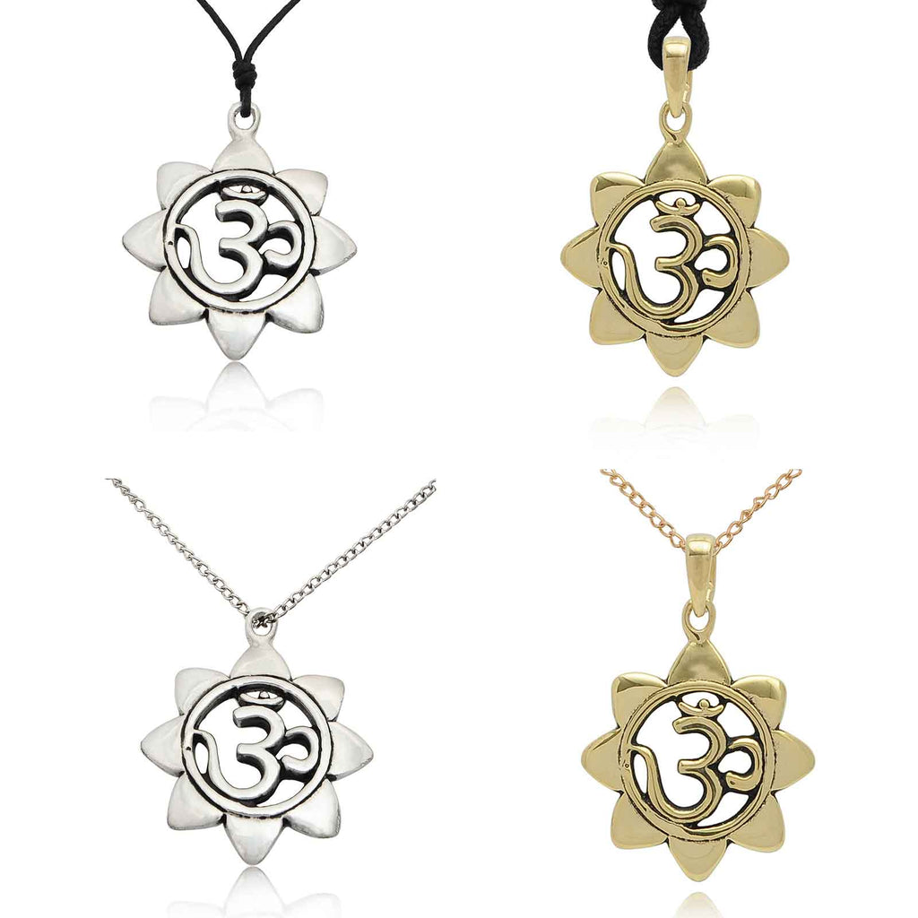 Sunflower Hindu Ohm 92.5 Sterling Silver Pewter Gold Brass Necklace Pendant Jewelry