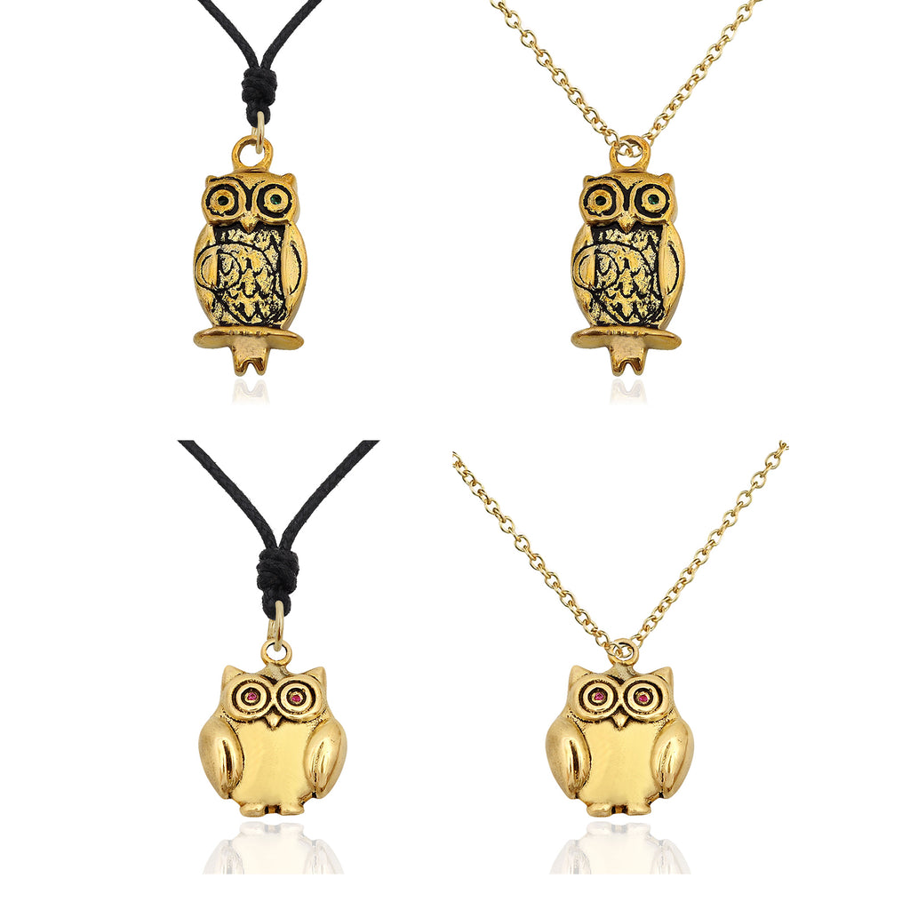Unique Owl Bird Handmade Gold Brass Necklace Pendant Jewelry