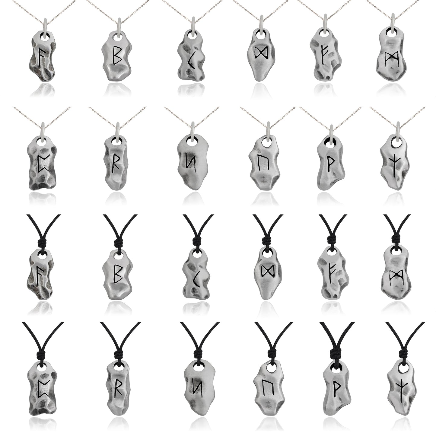 The Elder Futhark Viking Runes Silver Pewter Charm Necklace Pendant Jewelry