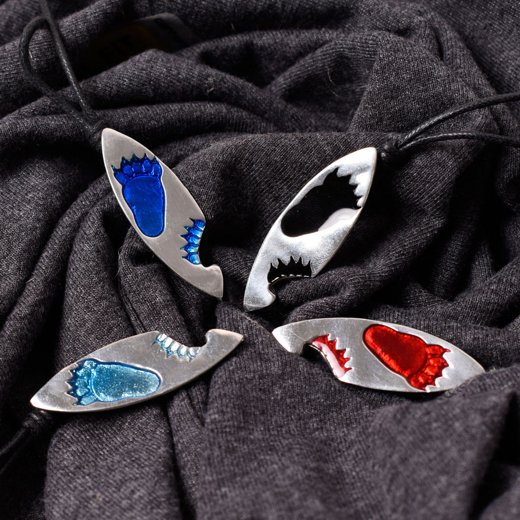 Footprint Surfboard Shark Bite Silver Pewter Charm Necklace Pendant Jewelry