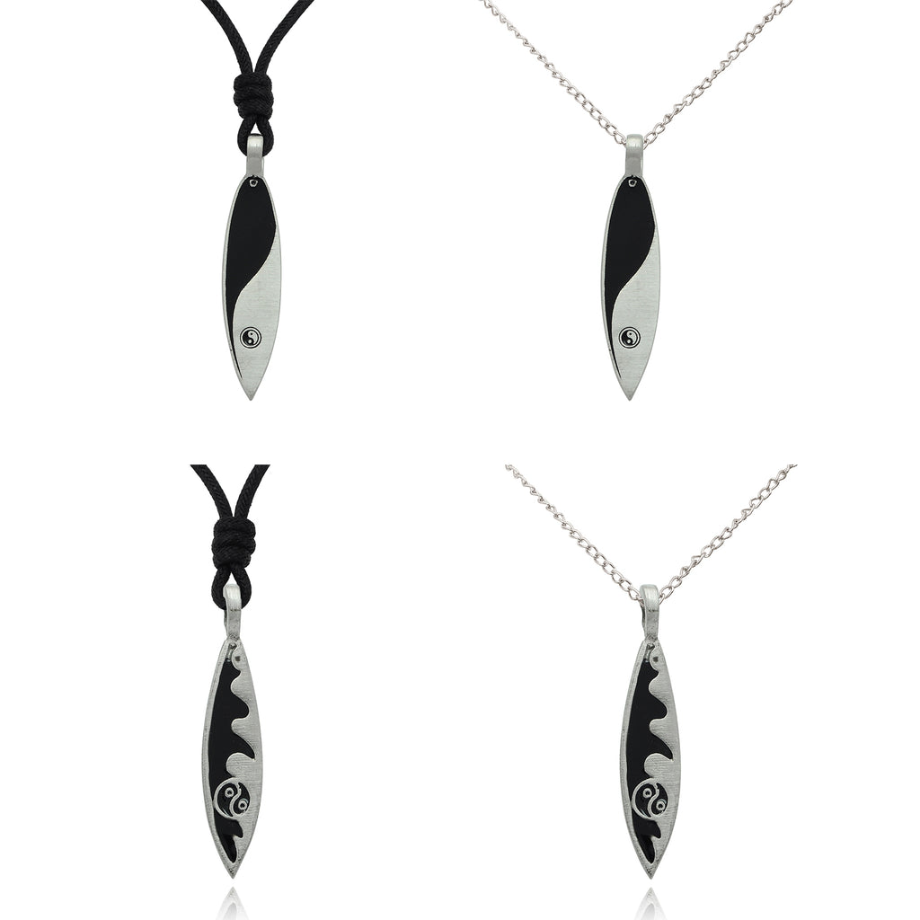 Yin Yang Surfboard Silver Pewter Charm Necklace Pendant Jewelry