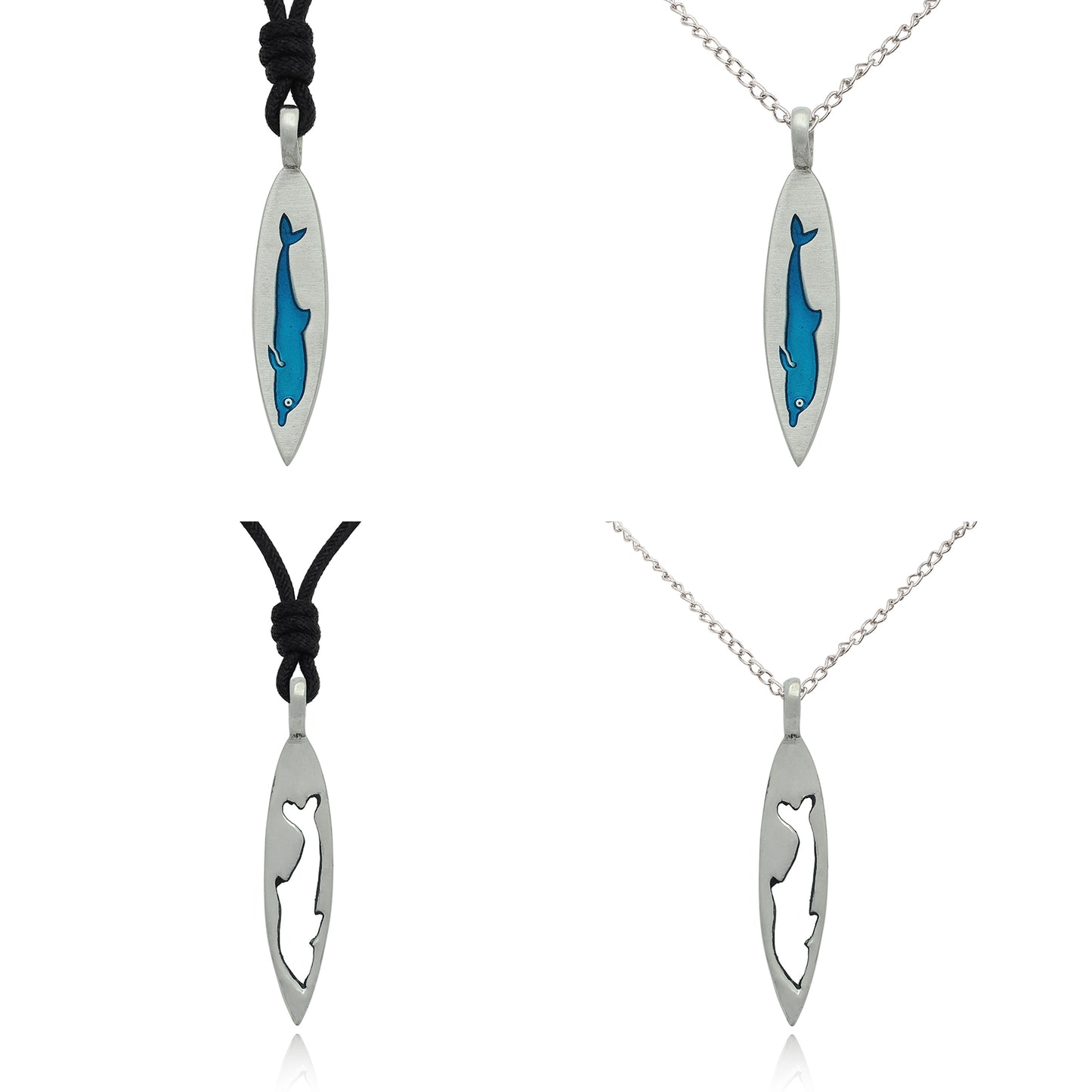 Dolphin Surfboard Silver Pewter Charm Necklace Pendant Jewelry