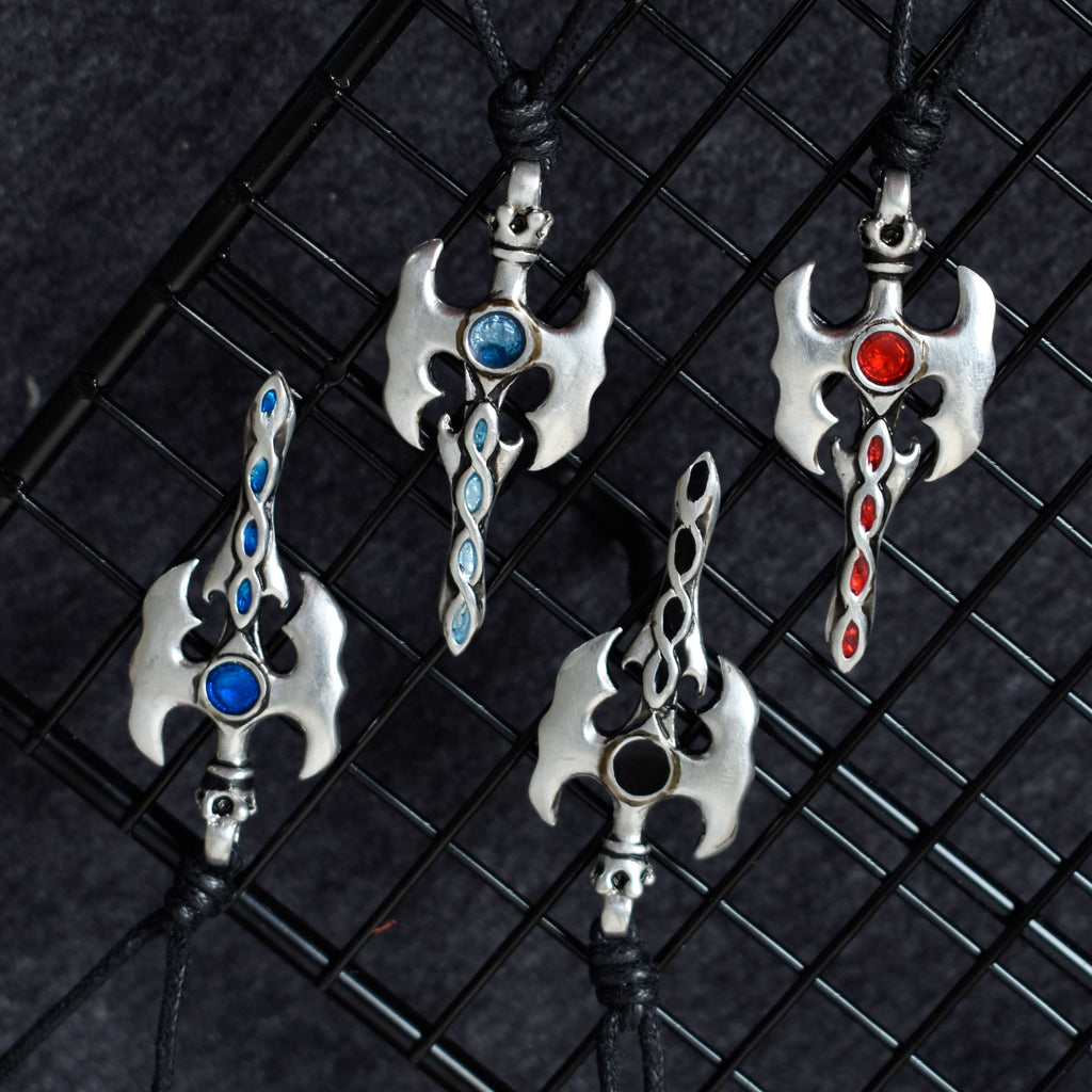 Colorful Knight Sword Design Silver Pewter Charm Necklace Pendant Jewelry