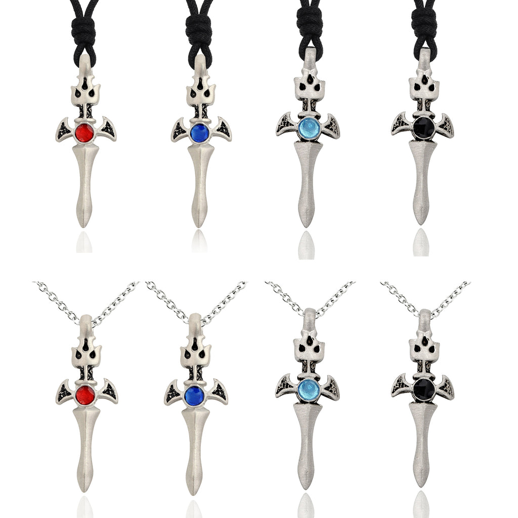 Colorful Fire Sword Silver Pewter Charm Necklace Pendant jewelry