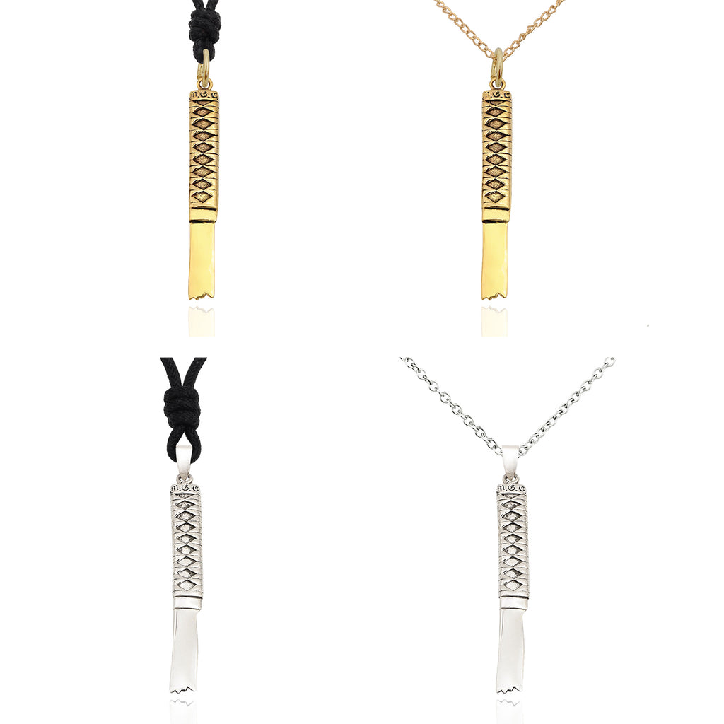 Sword Samurai 92.5 Sterling Silver Gold Brass Necklace Pendant Jewelry