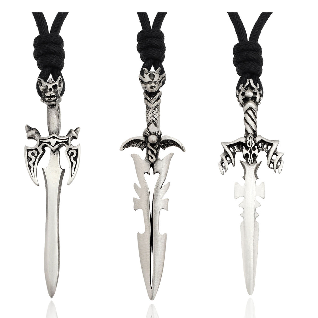 Battle Knight Amor Sword Silver Pewter Charm Necklace Pendant Jewelry