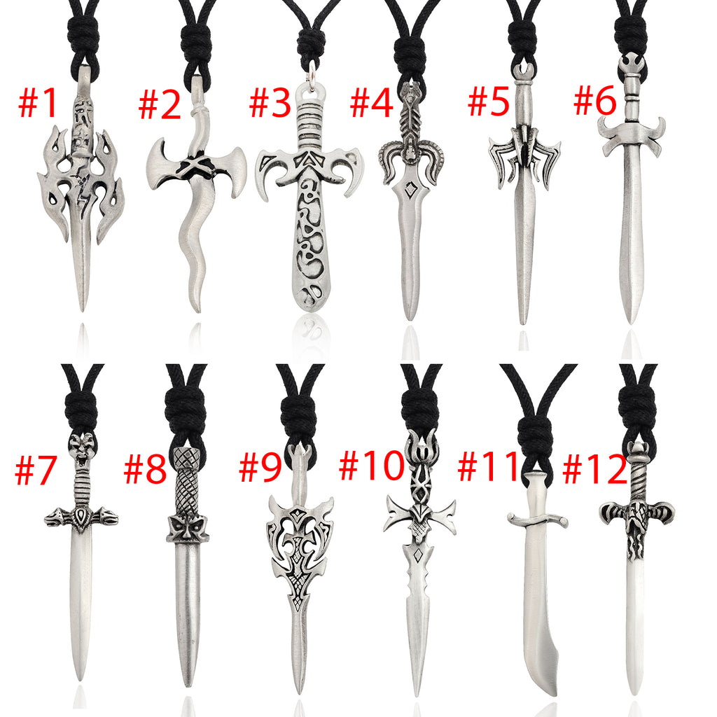Sword Silver Pewter Charm Necklace Pendant Jewelry Various Style