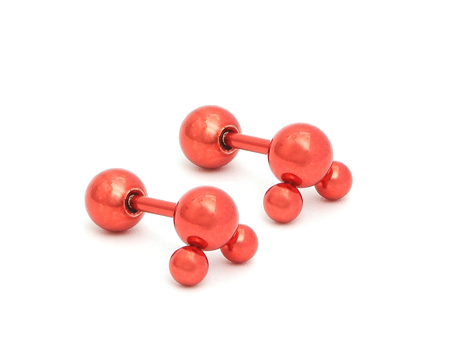 1 Red Powder Coated Stainless Three Studs Earrings Body Piercing Jewelry