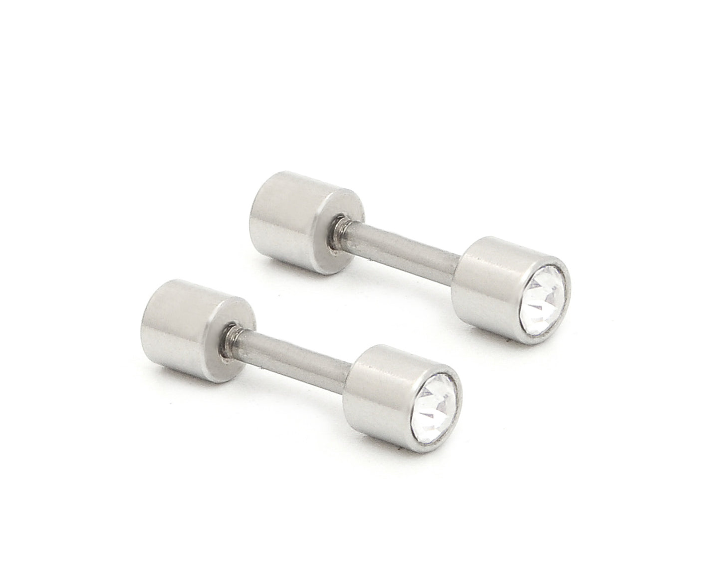1 Stainless Crystal Stud Cylinder Straight Barbell Earrings Body Piercing Jewelry