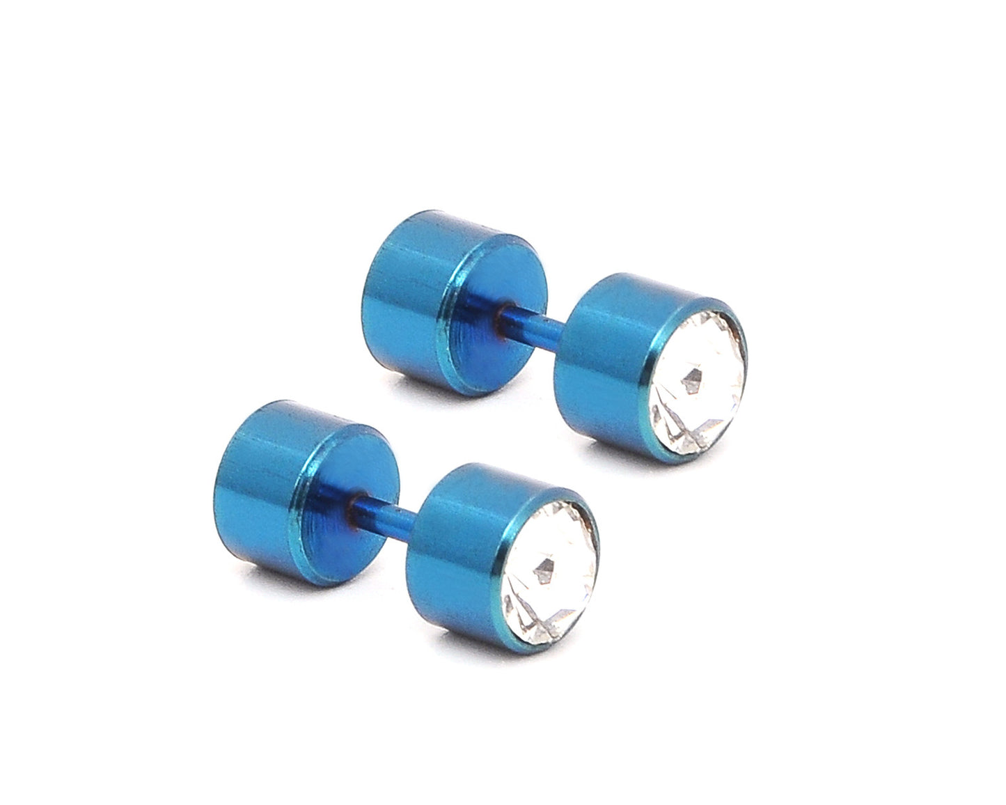 1 Stainless Double Crystal Studs Cylinder Straight Barbell Earrings Body Piercing Jewelry