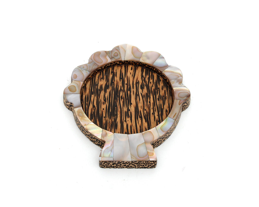 Myanmar Handmade Coconut Wood Clam Coaster With Mother of Pearl Inlay