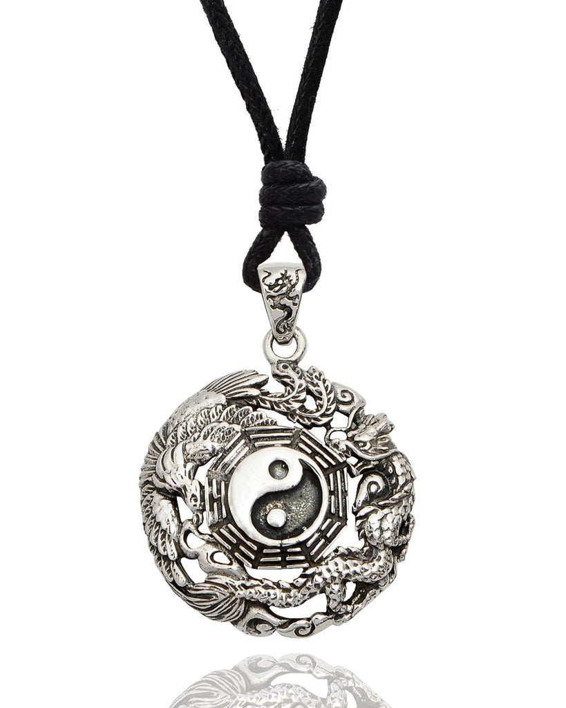 Phoenix Dragon Yin Yang 92.5 Sterling Silver Golden Brass Necklace Pendant