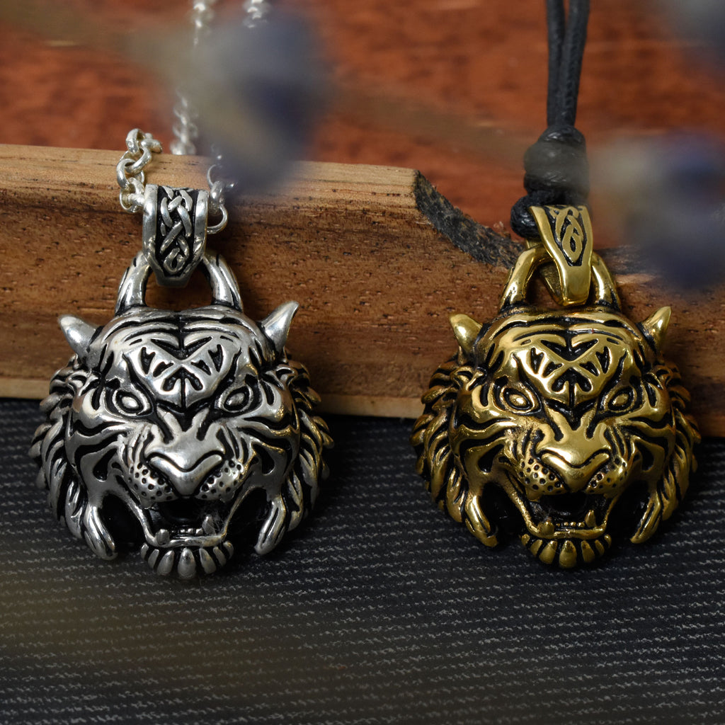 Tiger Head Wild Animal 925 Sterling Silver Gold Brass Necklace Pendant Jewelry
