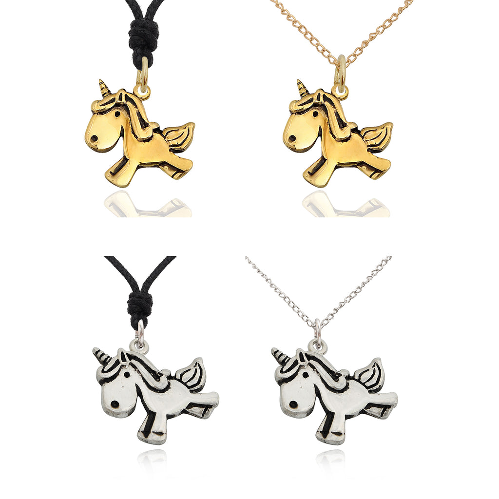 Tiny Unicorn Silver Pewter Gold Brass Charm Necklace Pendant Jewelry