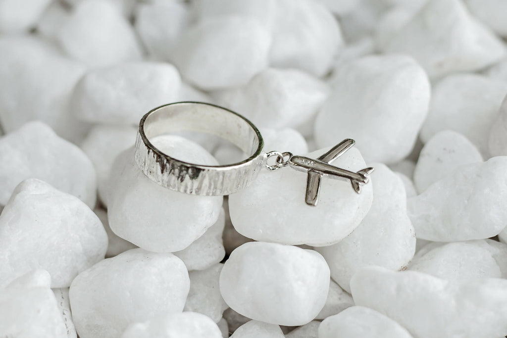 Silver ring with airplanes, 925 sterling silver, Pendant ring, Traveler's Talisman