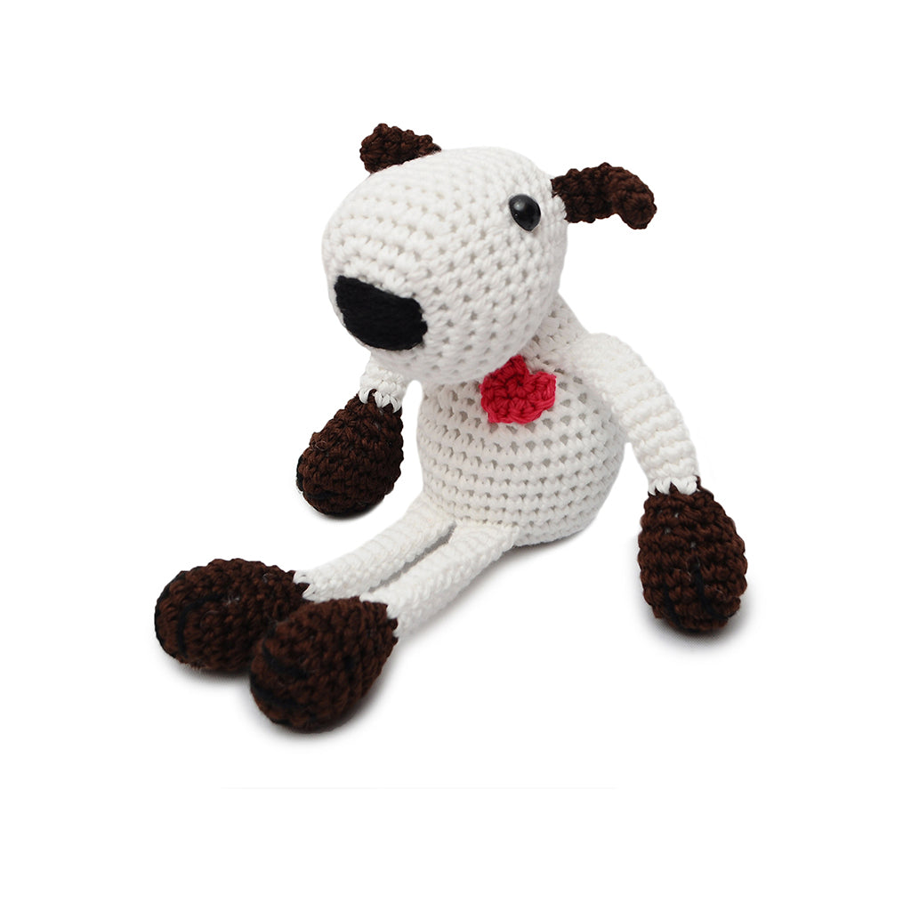 White Brown Puppy Love Handmade Amigurumi Stuffed Toy Knit Crochet Doll VAC