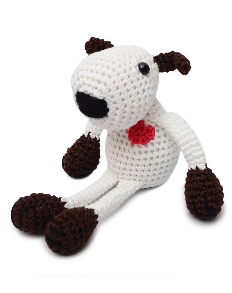 White Brown Puppy Love Handmade Amigurumi Stuffed Toy Knit Crochet Doll VAC