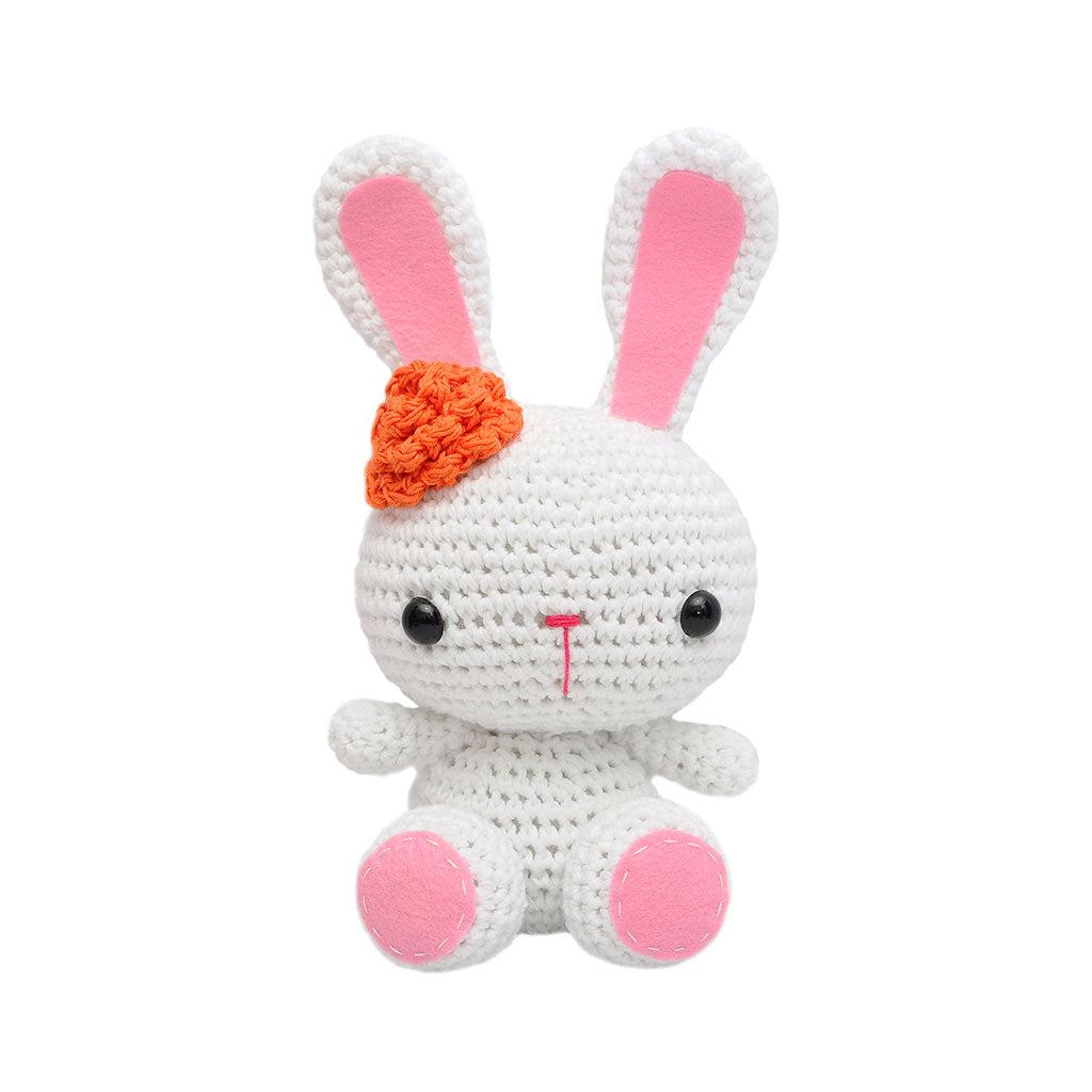White , Pink Bunnies Handmade Amigurumi Stuffed Toy Knit Crochet Doll VAC