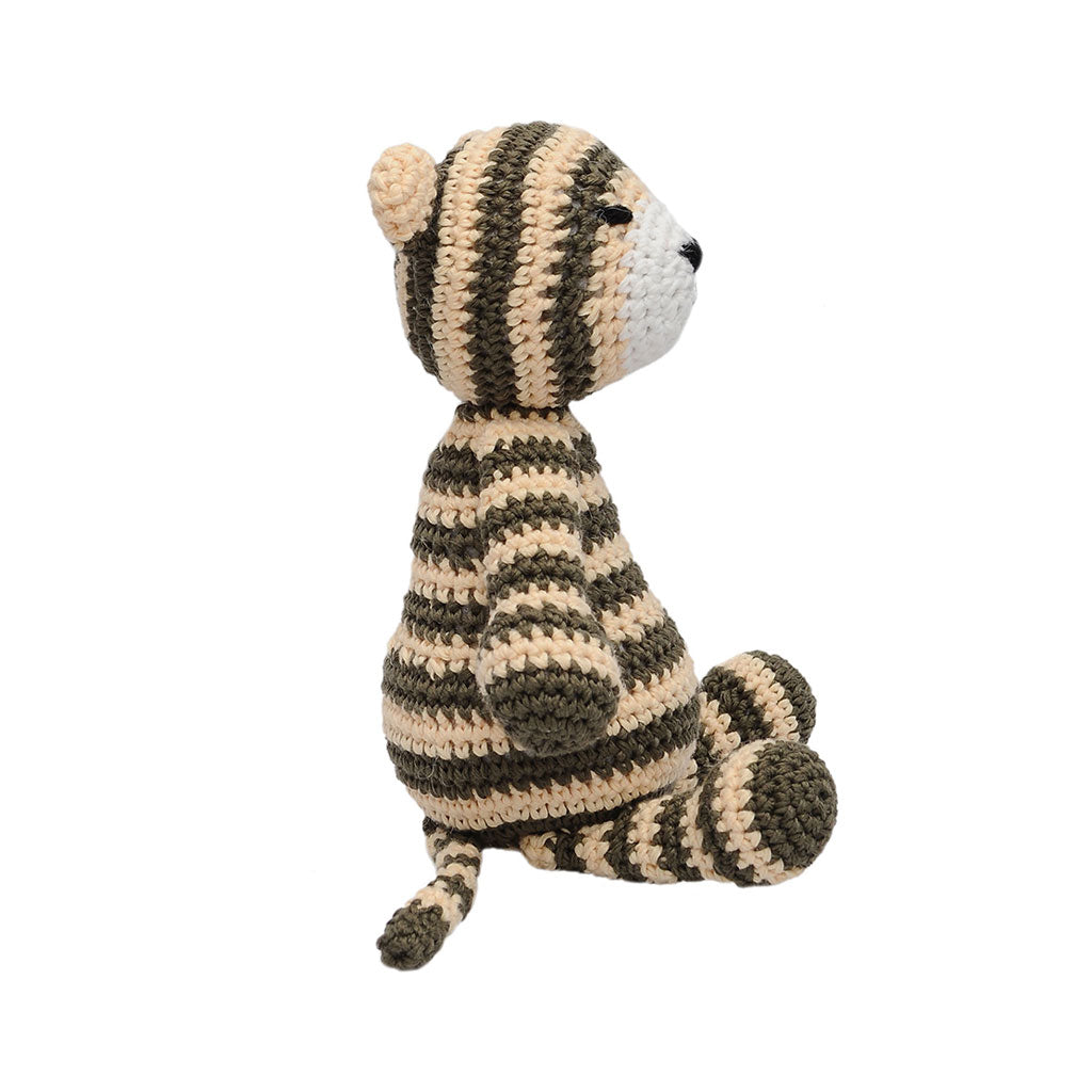 Cream-Gray Tiger Handmade Amigurumi Stuffed Toy Knit Crochet Doll VAC