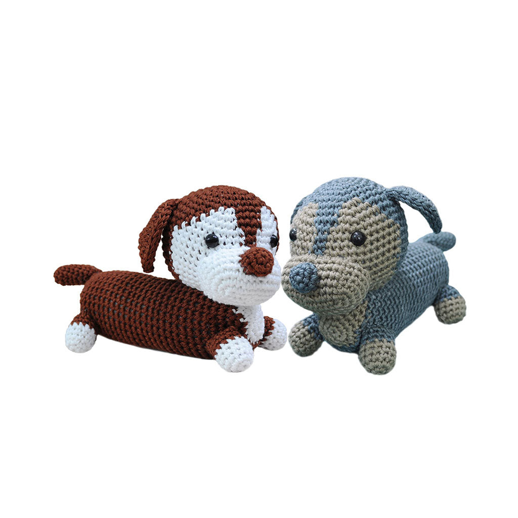 Blue;brown Dachshund dogs Handmade Amigurumi Stuffed Toy Knit Crochet Doll VAC