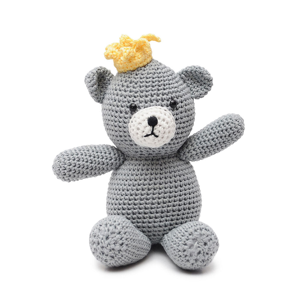Gray Prince Bear Handmade Amigurumi Stuffed Toy Knit Crochet Doll VAC