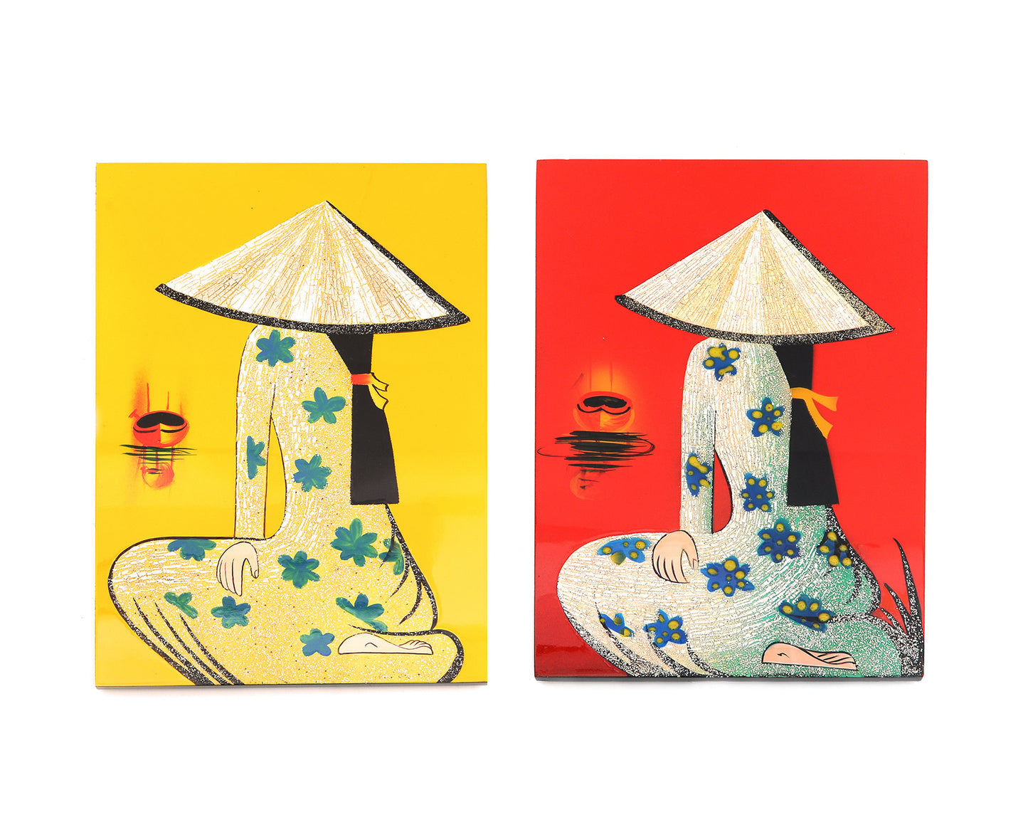 Vietnamese Handmade Lacquer Painting With Eggshell Inlay
