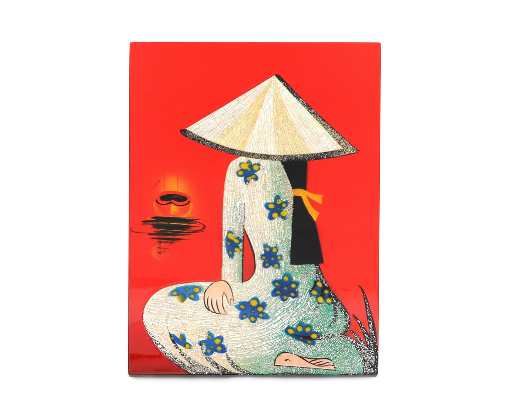 Vietnamese Handmade Lacquer Painting With Eggshell Inlay