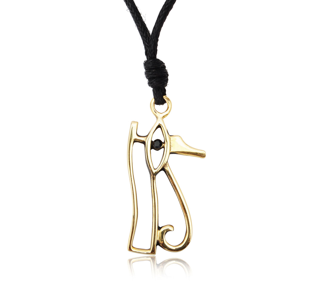 Eye of Ra Horus Egyptian Gold Brass Charm Necklace Pendant Jewelry