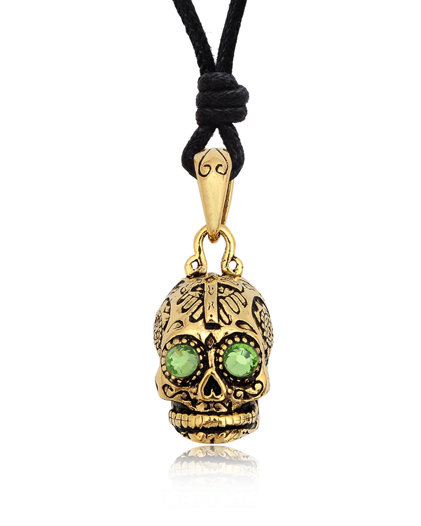 New Mexican Skull Cross Jesus Handmade Gold Brass Necklace Pendant Jewelry