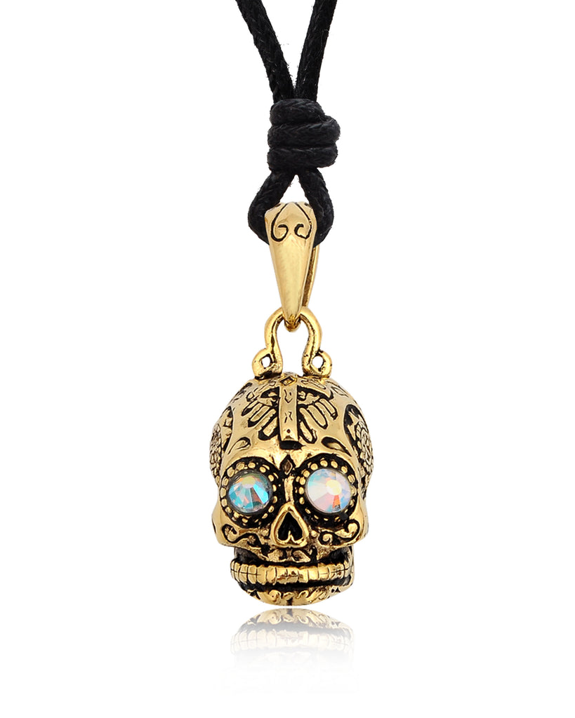 New Mexican Skull Cross Jesus Handmade Gold Brass Necklace Pendant Jewelry