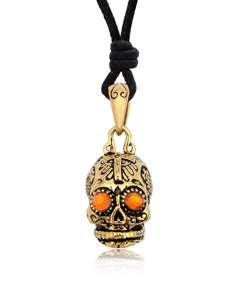 New Mexican Skull Cross Jesus Handmade Gold Brass Necklace Pendant Jewelry