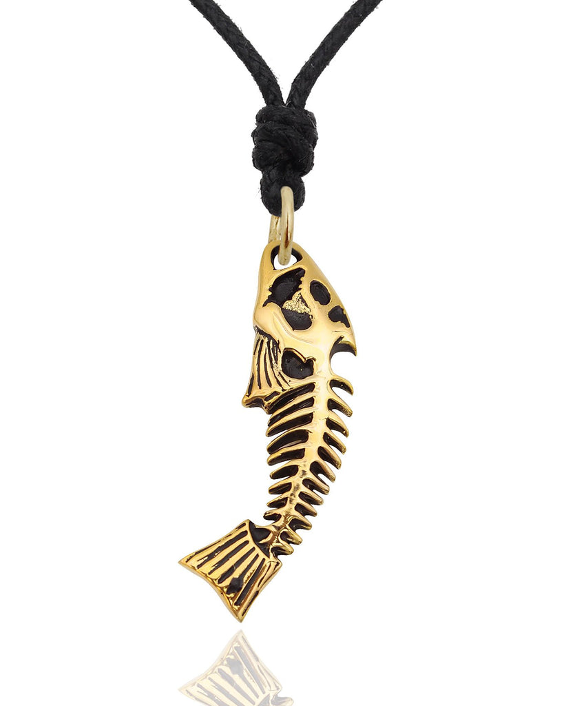 Stylish Fish Skeleton Silver Pewter Gold Brass Charm Necklace Pendant Jewelry