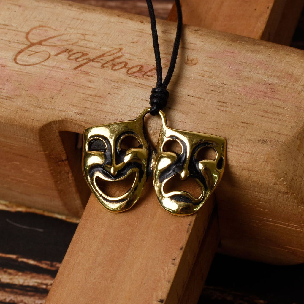 Drama Theater Masks Silver Pewter Gold Brass Necklace Pendant Jewelry