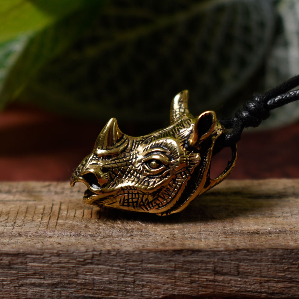Rhino Head Rhinoceros 92.5 Sterling Silver Brass Gold Necklace Pendant Jewelry