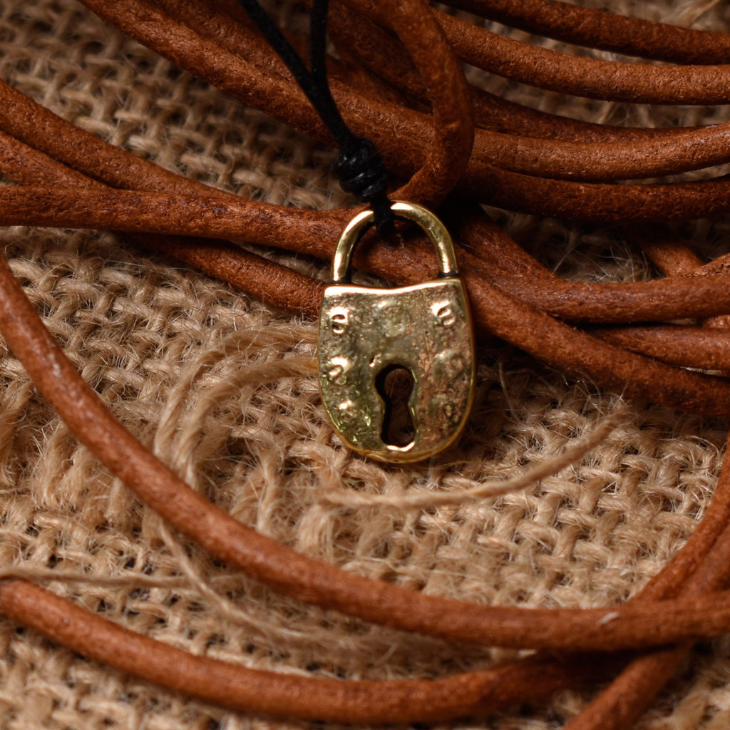 Lock And Key Friendship Handmade Gold Brass Charm Necklace Pendant Jewelry