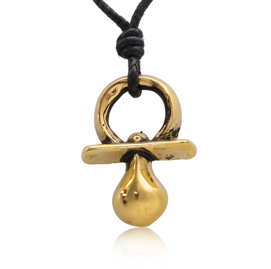 Pacifier Baby Toy Handmade Gold Brass Necklace Pendant Jewelry