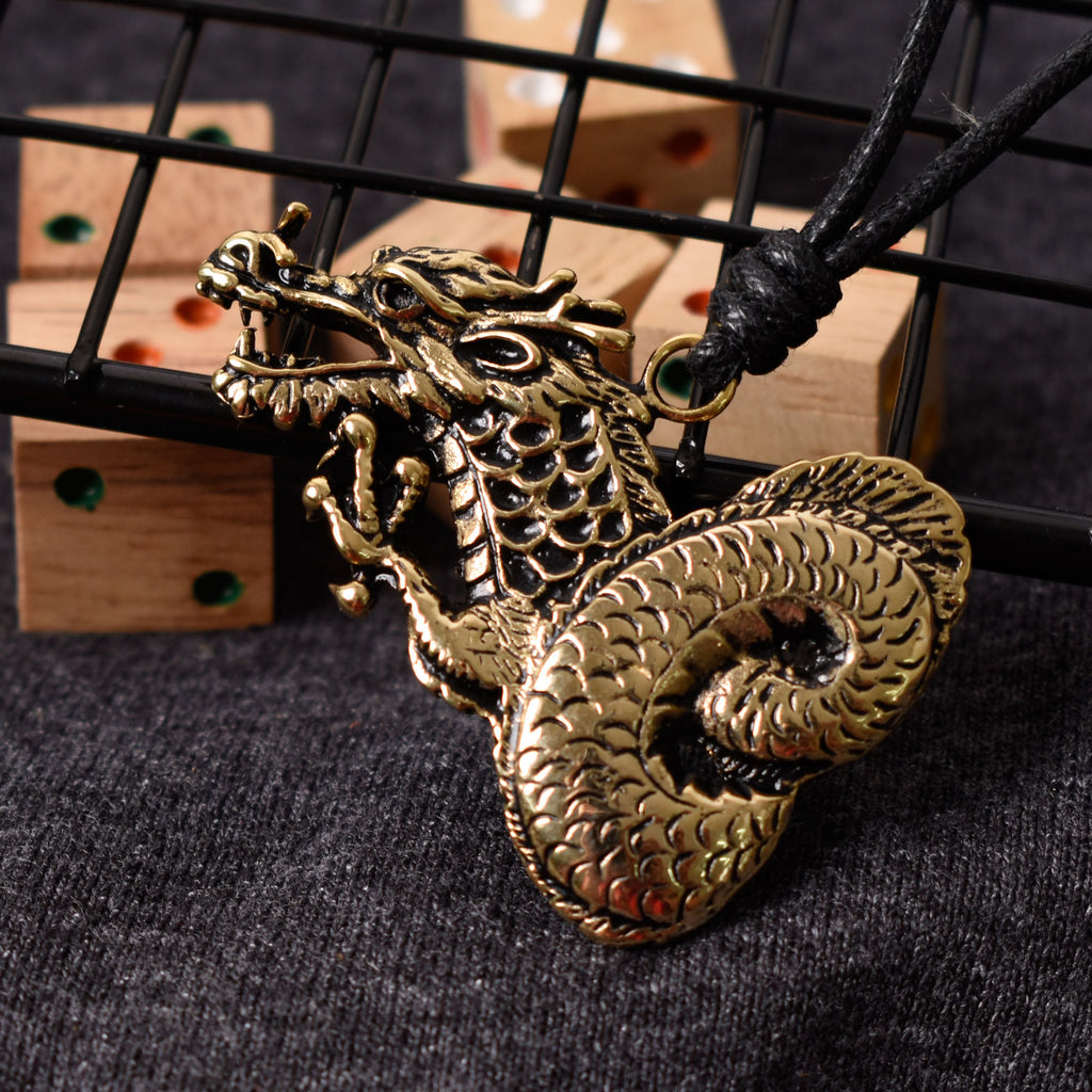 Spiral Tail Dragon Silver Pewter Gold Brass Charm Necklace Pendant Jewelry
