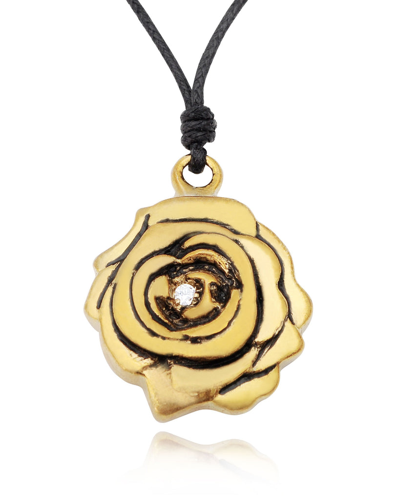 Natural & White Crytal Flower Rose Handmade Brass Necklace Pendant Jewelry