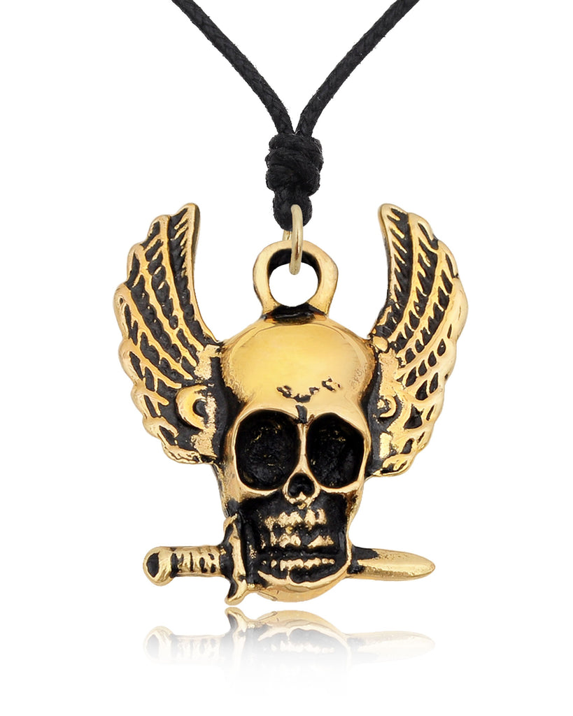 Skeleton Head Winged Silver Pewter Gold Brass Charm Necklace Pendant Jewelry