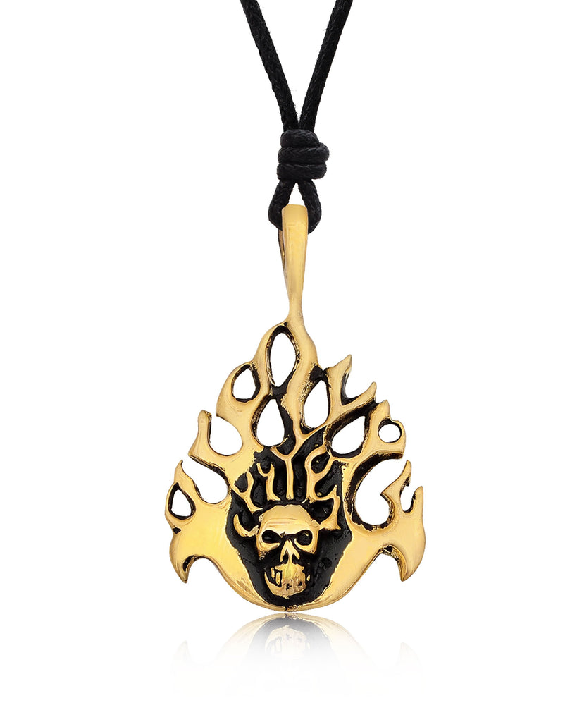 Fire Skull Head Handmade Silver Pewter Brass Necklace Pendant Jewelry