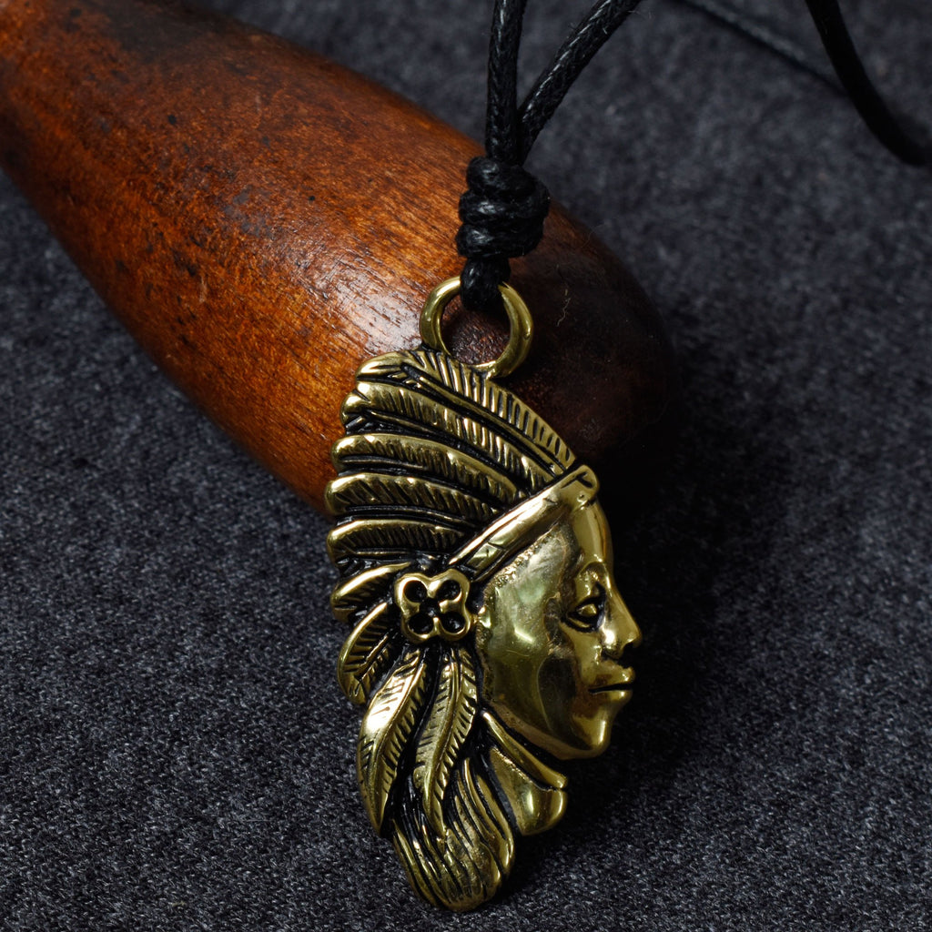 Unique Native American Indian Silver Pewter Gold Brass Necklace Pendant Jewelry