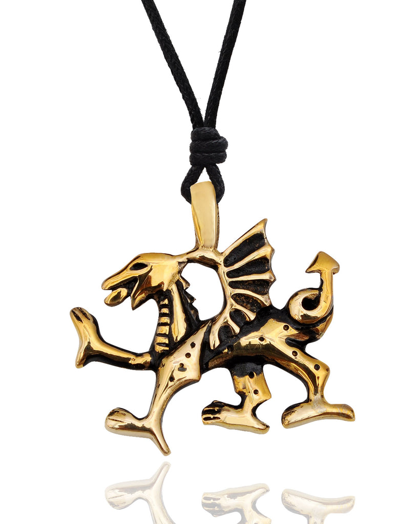 Dragon Crest Silver Pewter Gold Brass Charm Necklace Pendant Jewelry